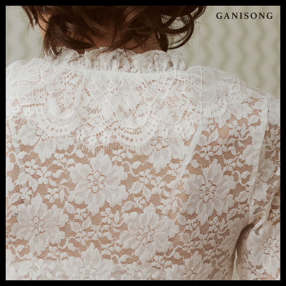 【GANISONG】Bridal Diagonal Lace Two-Piece Dress White
