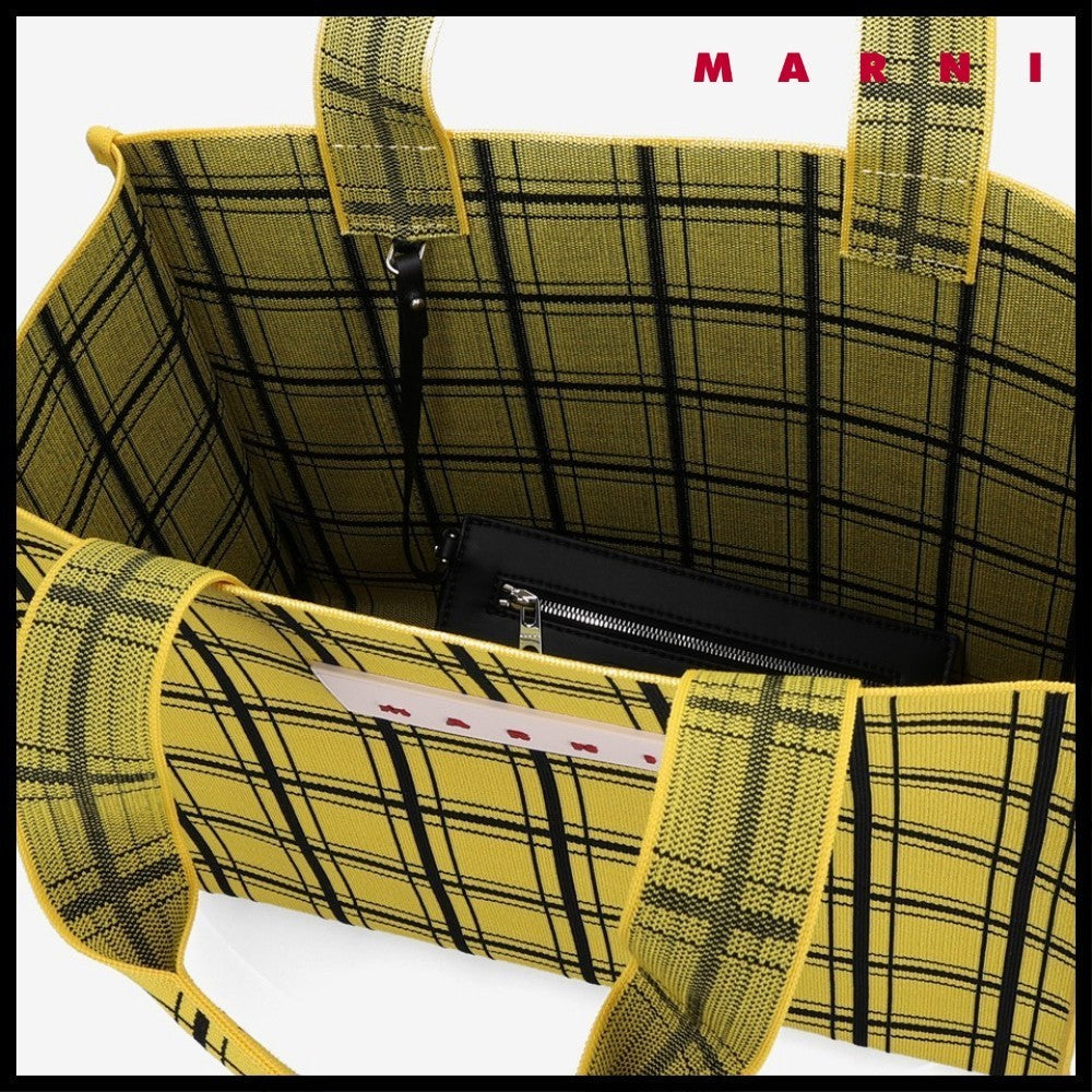 【MARNI】 マルニ バッグ LOGO TAG CHECK TOTE BAG YELLOW
