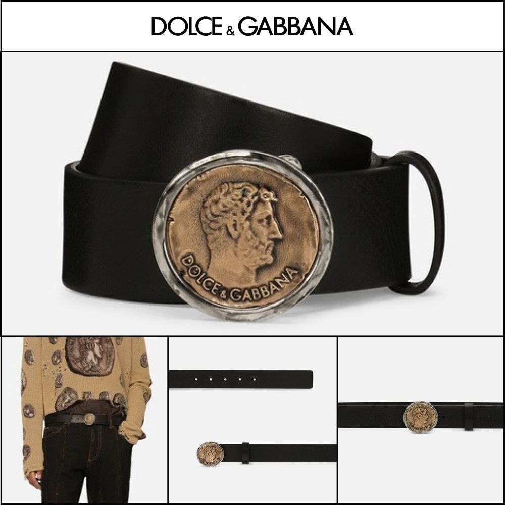 【Dolce & Gabbana】LEATHER BELT WITH BRAND COIN