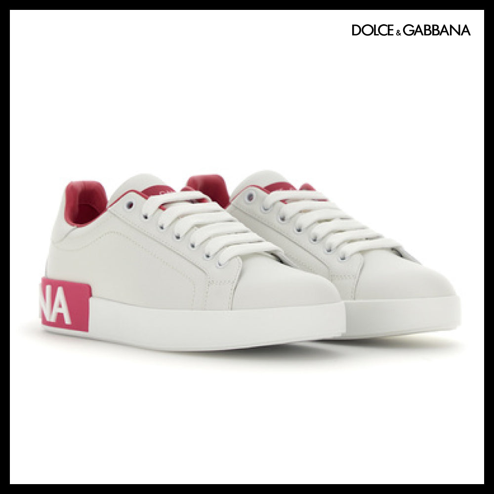 【Dolce & Gabbana】LEATHER SNEAKERS LIGHT PINK WHITE