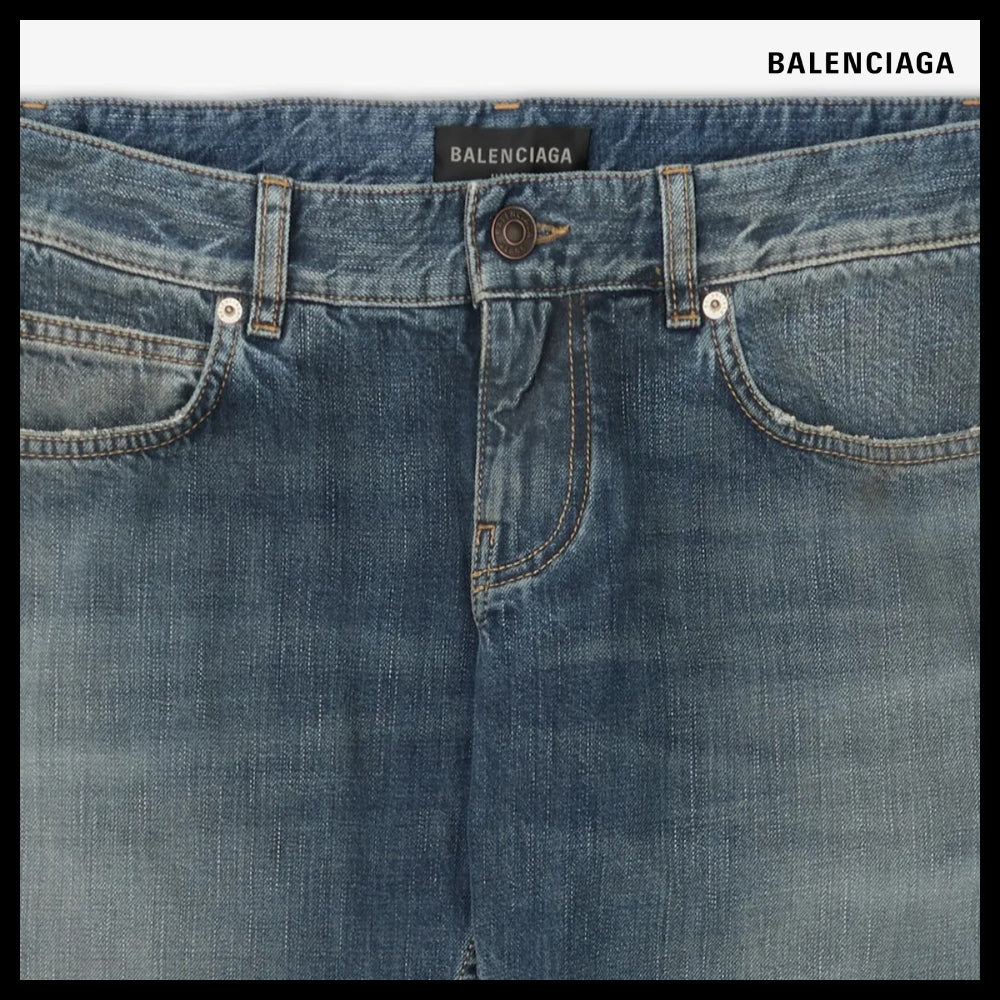【BALENCIAGA】Low-Waist Fitted Denim Pants - Blue
