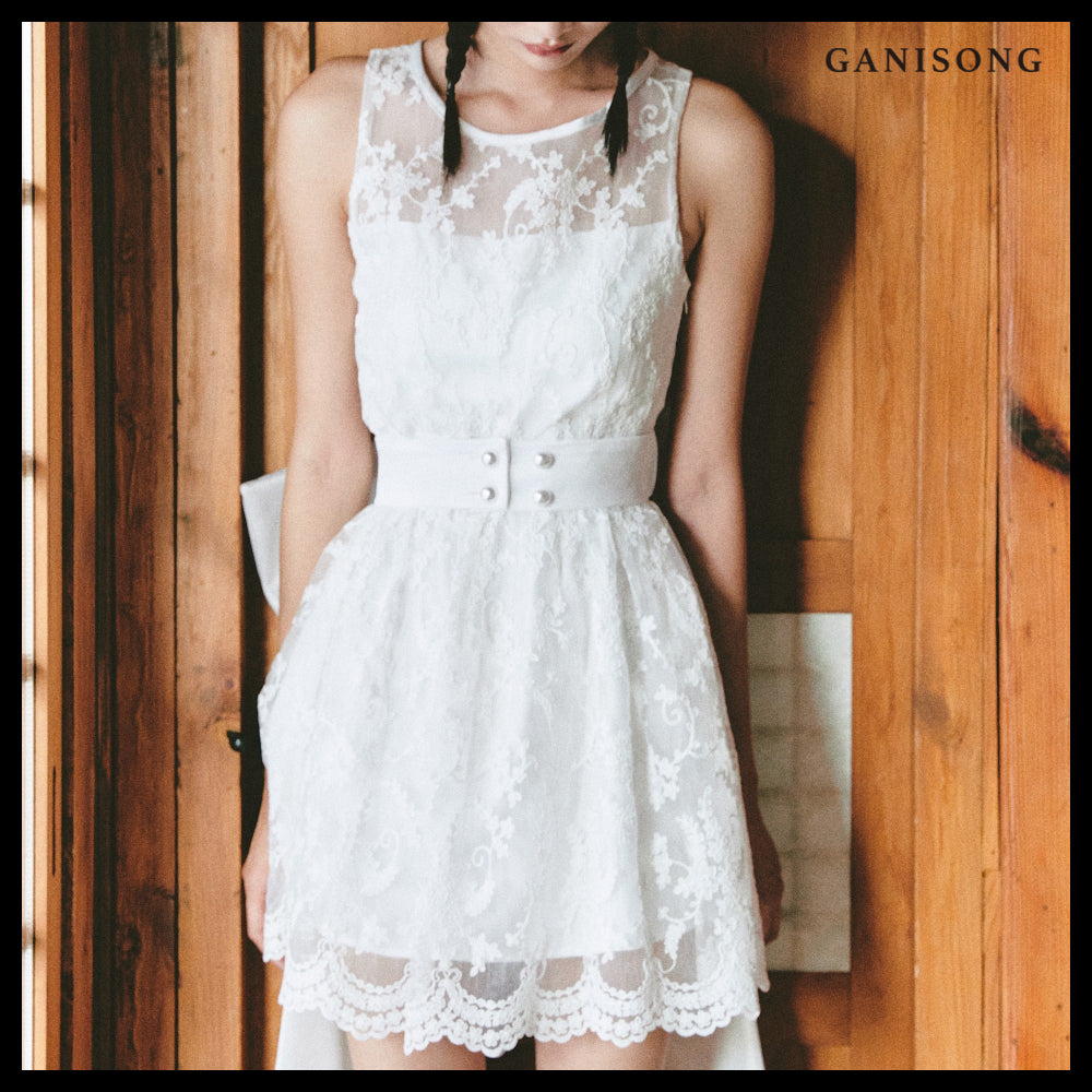 【GANISONG】Bridal Almond Mini Dress White