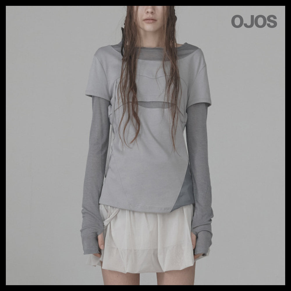 【OJOS】Layered Shoulder Strap Long Sleeves 4colors