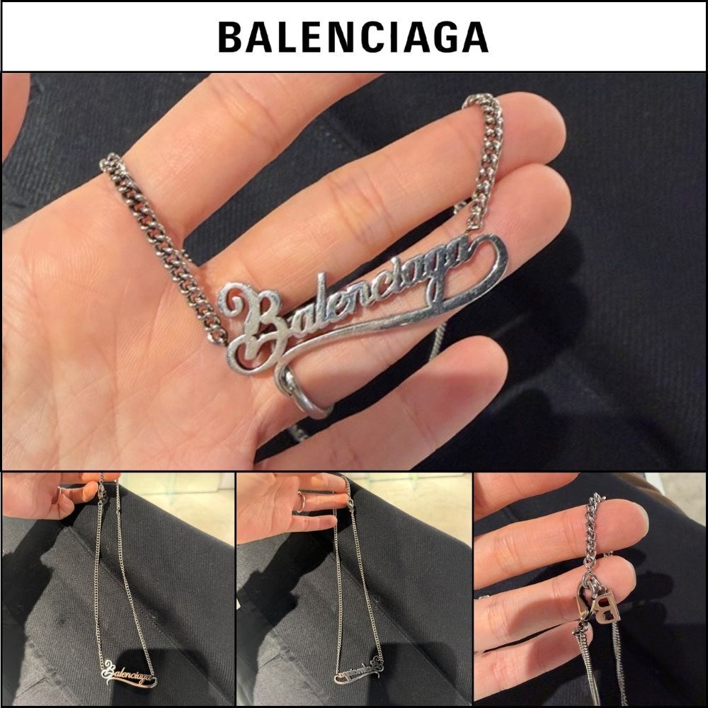 ★BALENCIAGAアウトレット セール ★TYPO Logo Necklace Silver