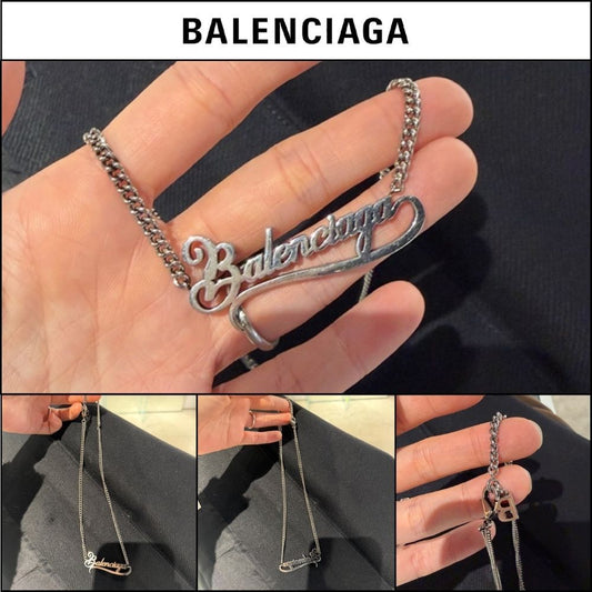 ★BALENCIAGAアウトレット セール ★TYPO Logo Necklace Silver