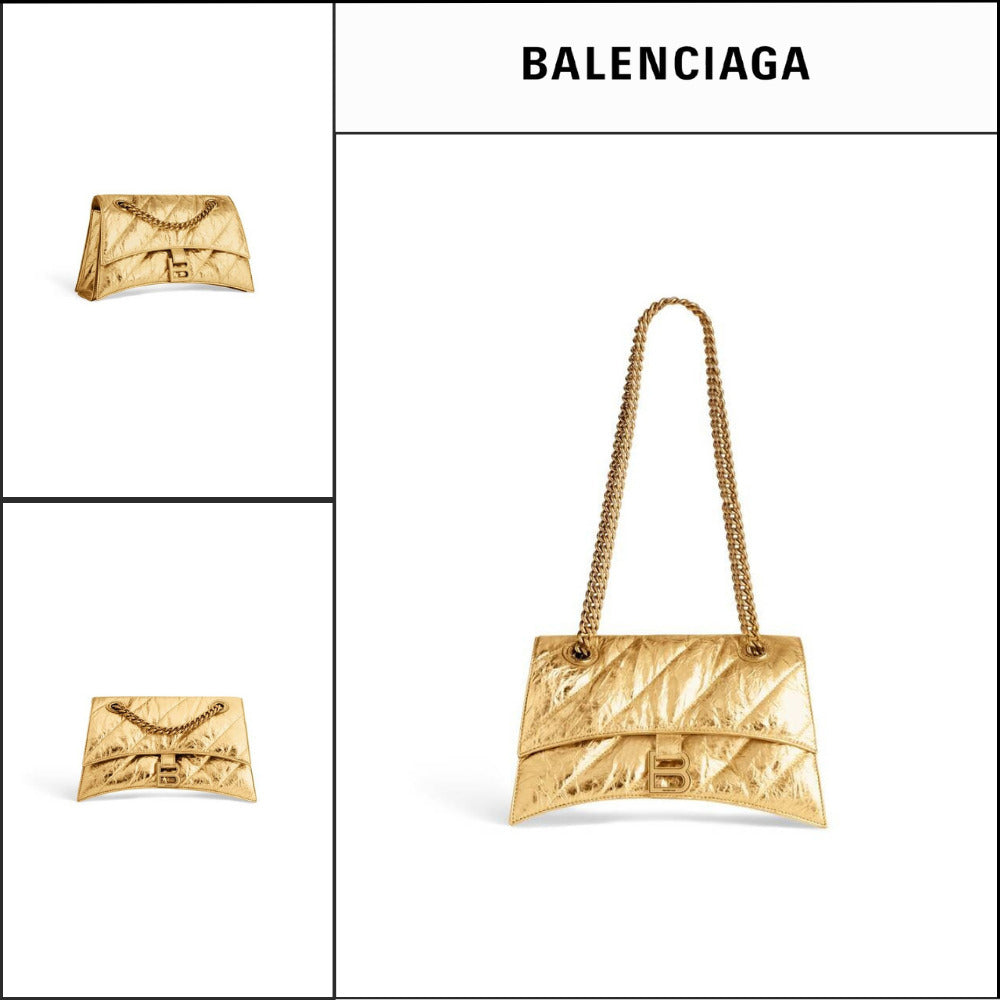 【BALENCIAGA】Crush Small Chain Bag Metallized Quilted Gold