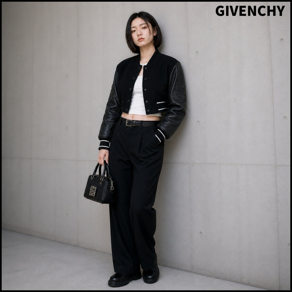 【GIVENCHY】Cropped Varsity Jacket Black White