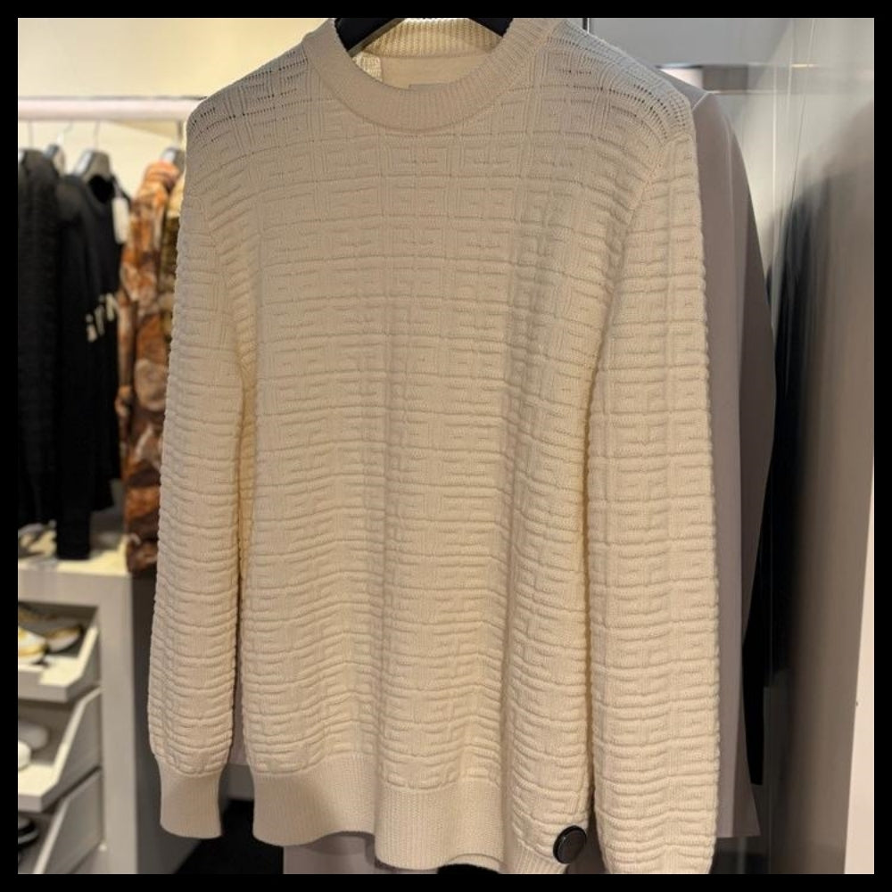 【GIVENCHY】Jacquard Wool Knit Sweater Cream