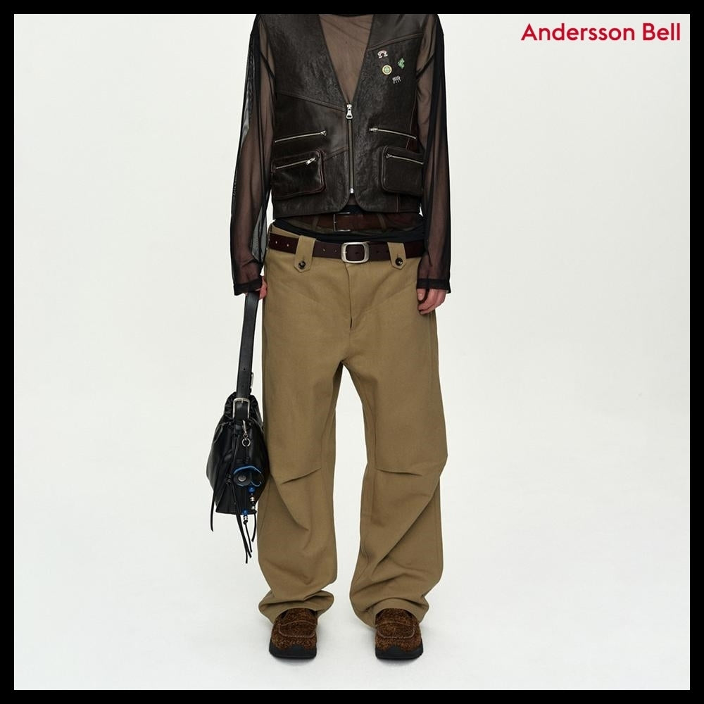 【ANDERSSON BELL】Double Waistband Wide-Leg Trousers Beige