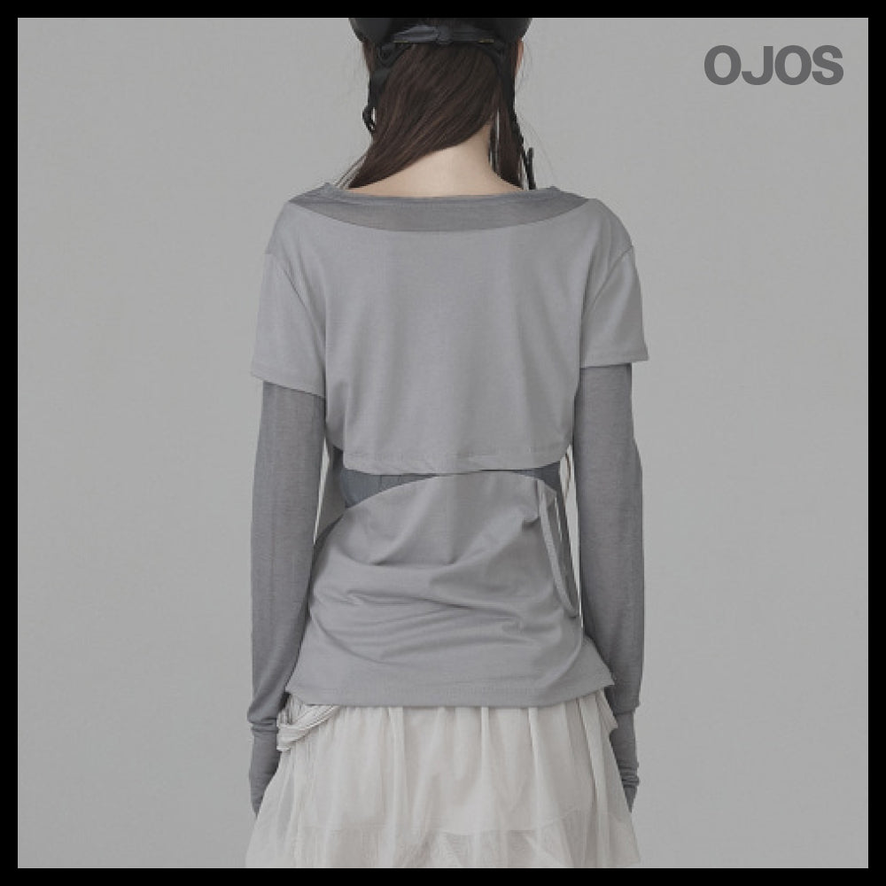 【OJOS】Layered Shoulder Strap Long Sleeves 4colors