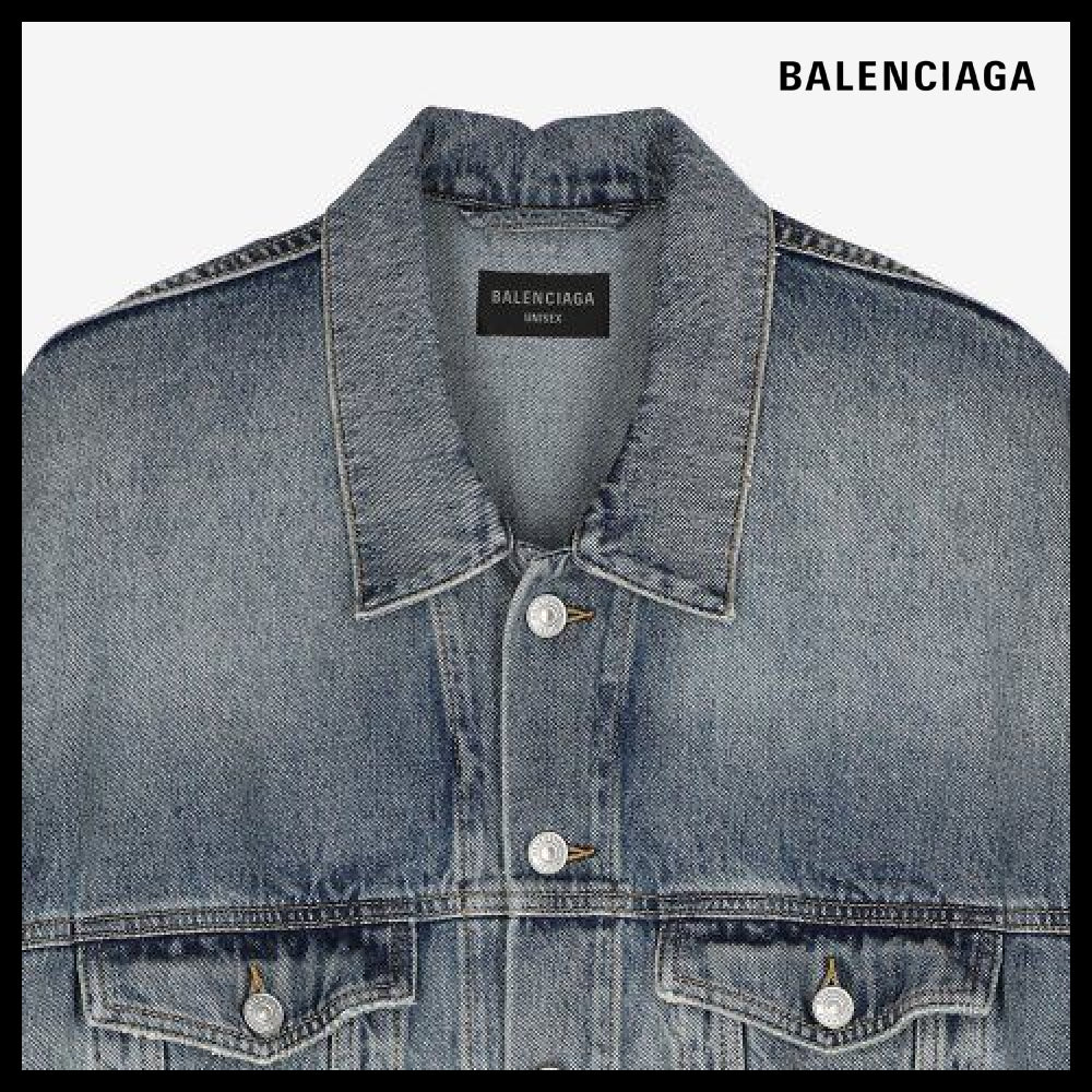 BALENCIAGA Back Tape Oversized Denim Jacket Blue