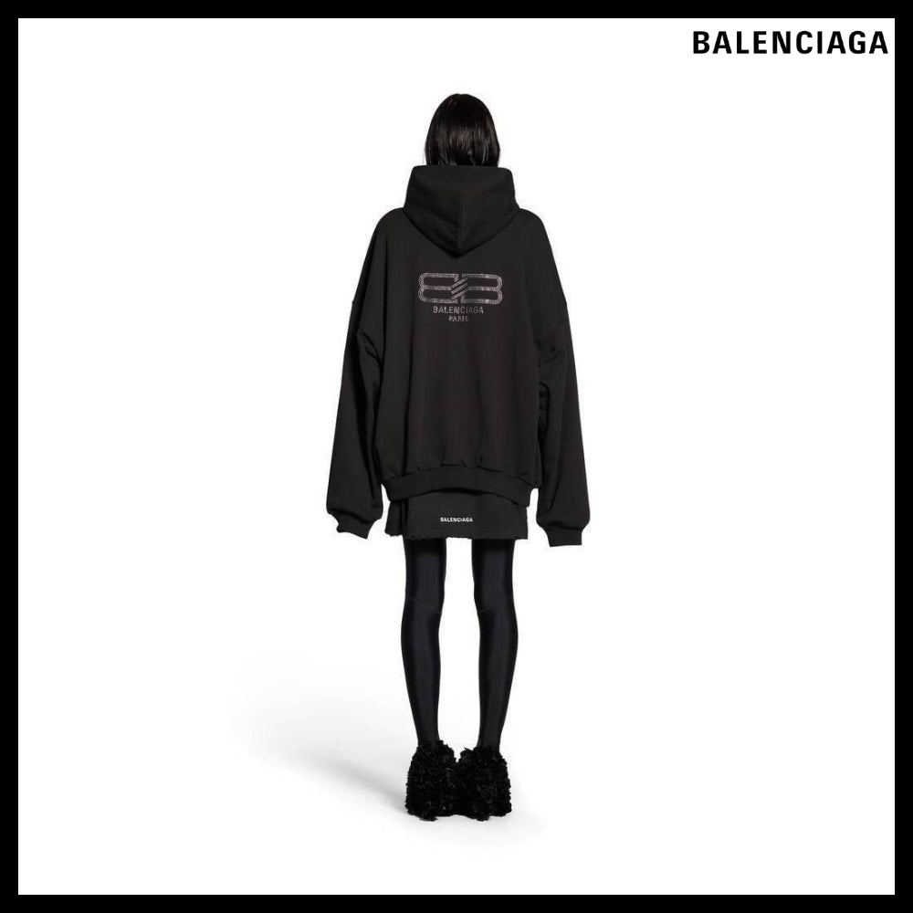 【BALENCIAGA】BB Paris Strass Hoodie Large Fit Black