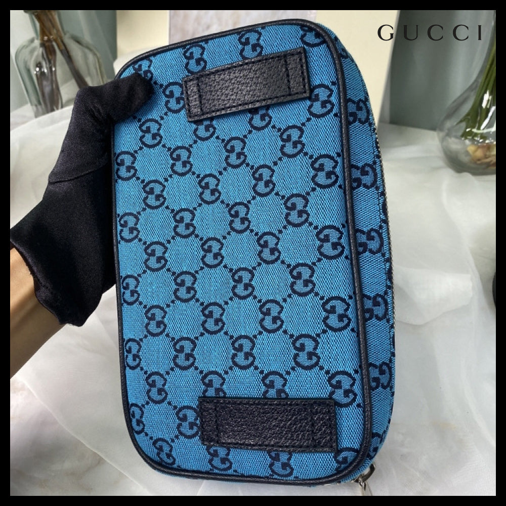 【GUCCI 】New Canvas GG Pattern Belt Bag BLUE
