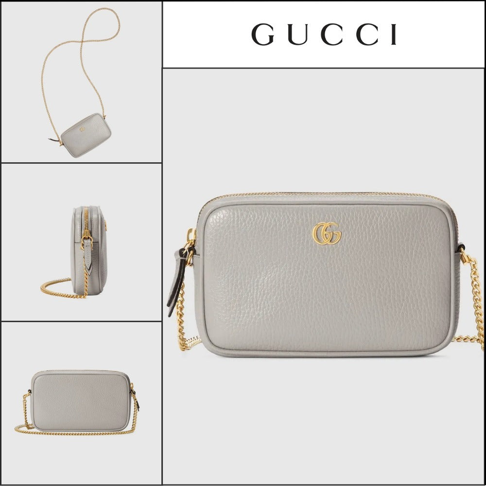 【GUCCI】Marmont Dollar Calf Mini Zip Crossbody Bag Grey Sky