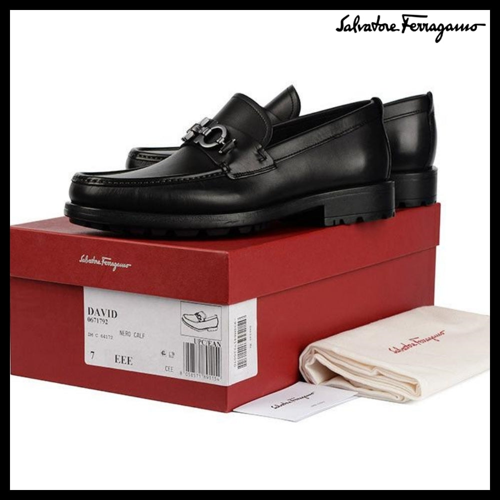 ◆FERRAGAMO◆DAVID DOUBLE GANCINI LOAFERS BLACK