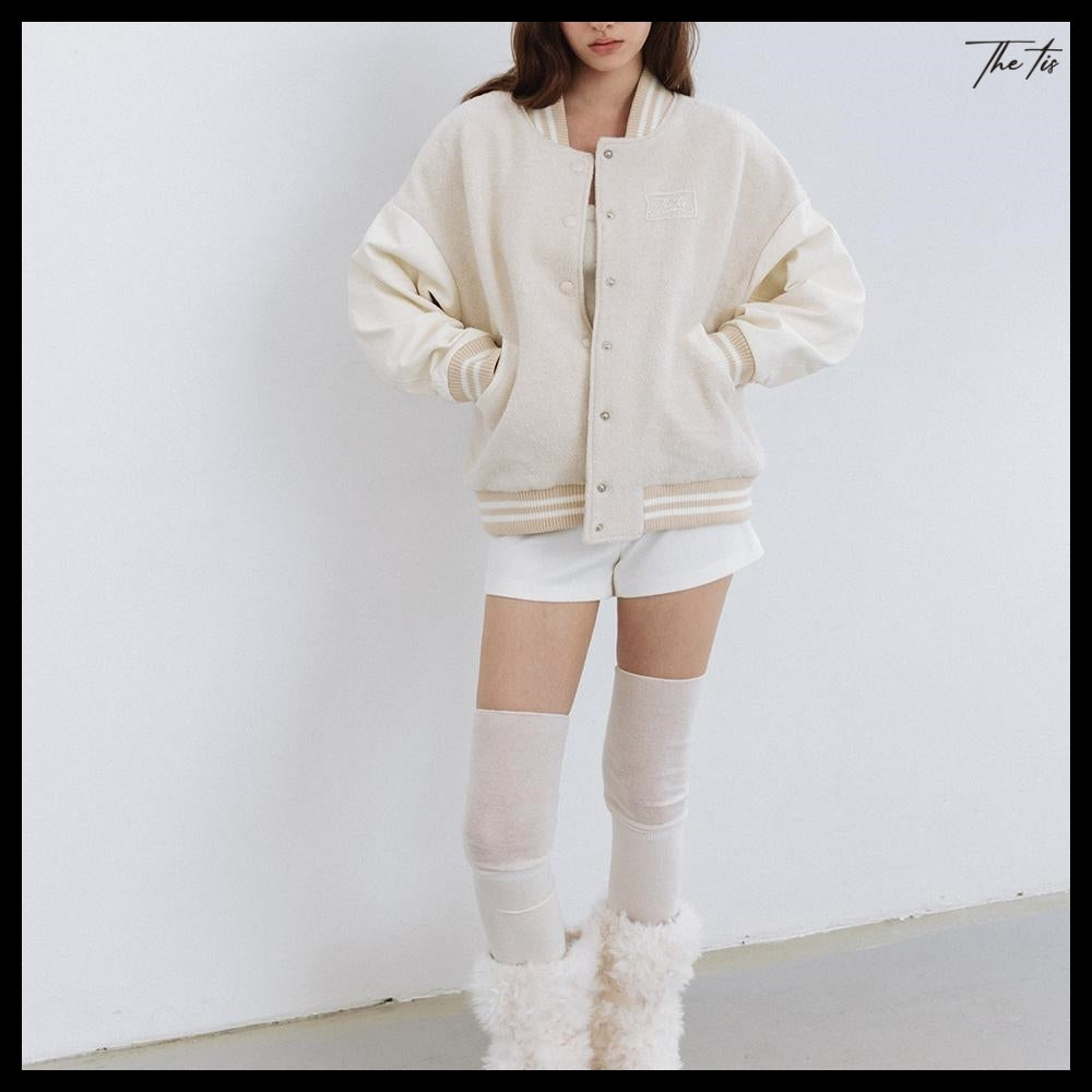 【The tis】Angel Pearl Varsity Jacket 2Colors