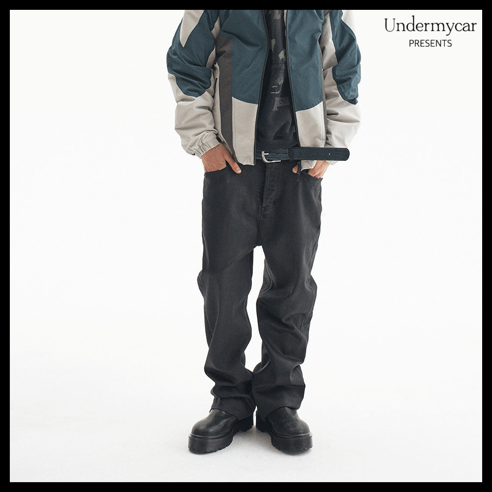 【Undermycar】Noir Coated Baggy Jeans Black