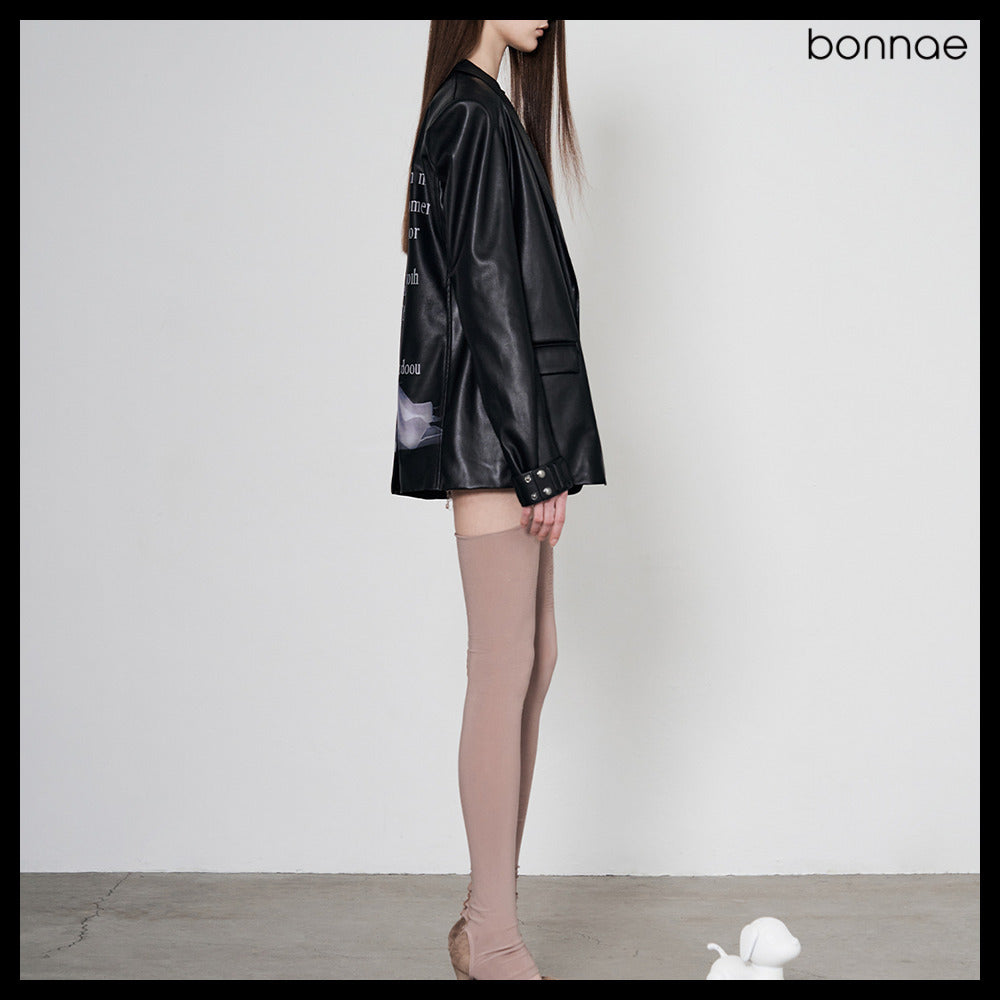 【Bonnae】Faux Leather Blazer 2Colors