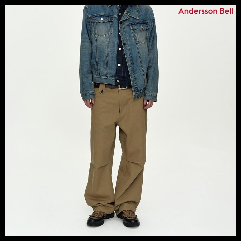 【ANDERSSON BELL】Double Waistband Wide-Leg Trousers Beige