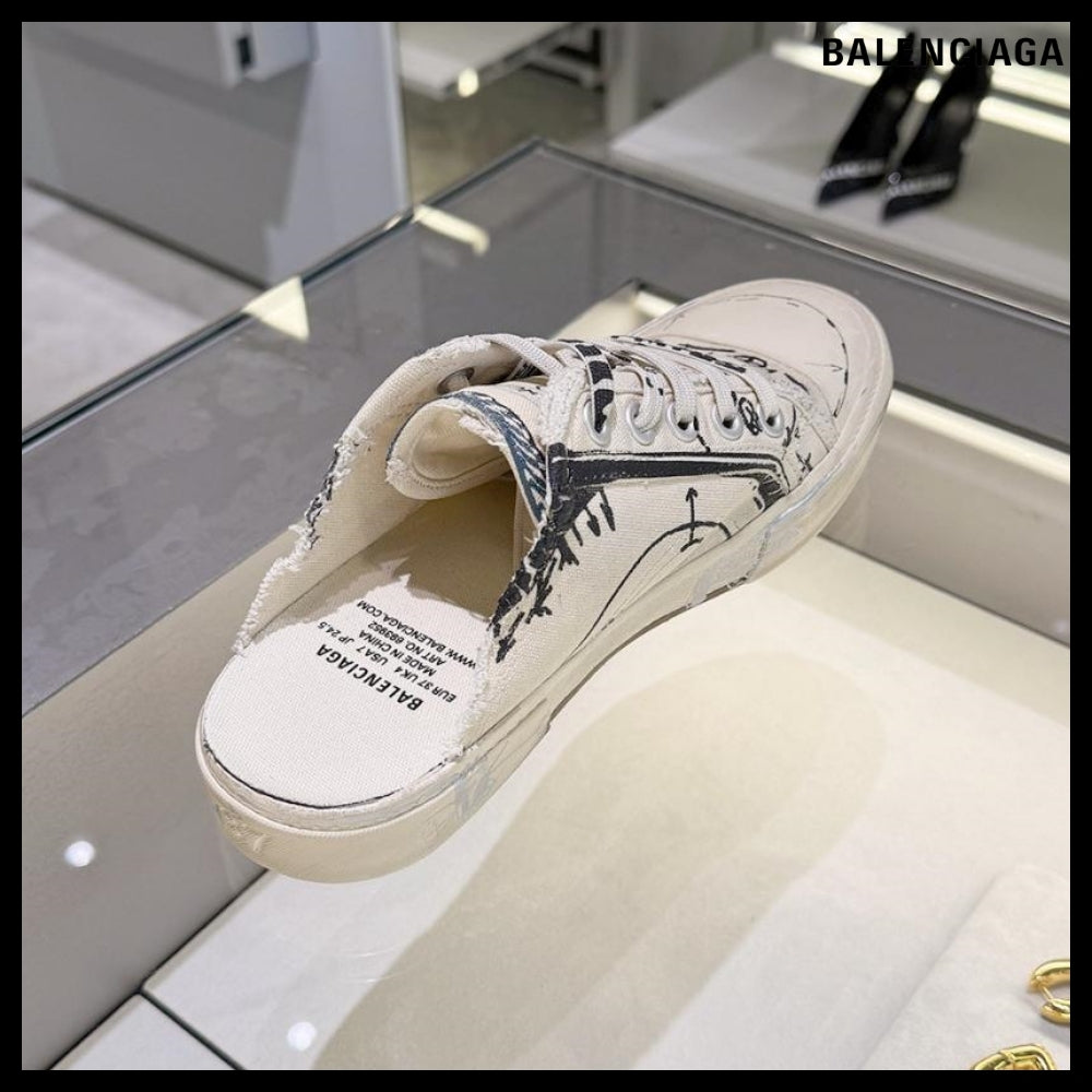 【BALENCIAGA】Paris Sketch Mule Ecru Black Blue