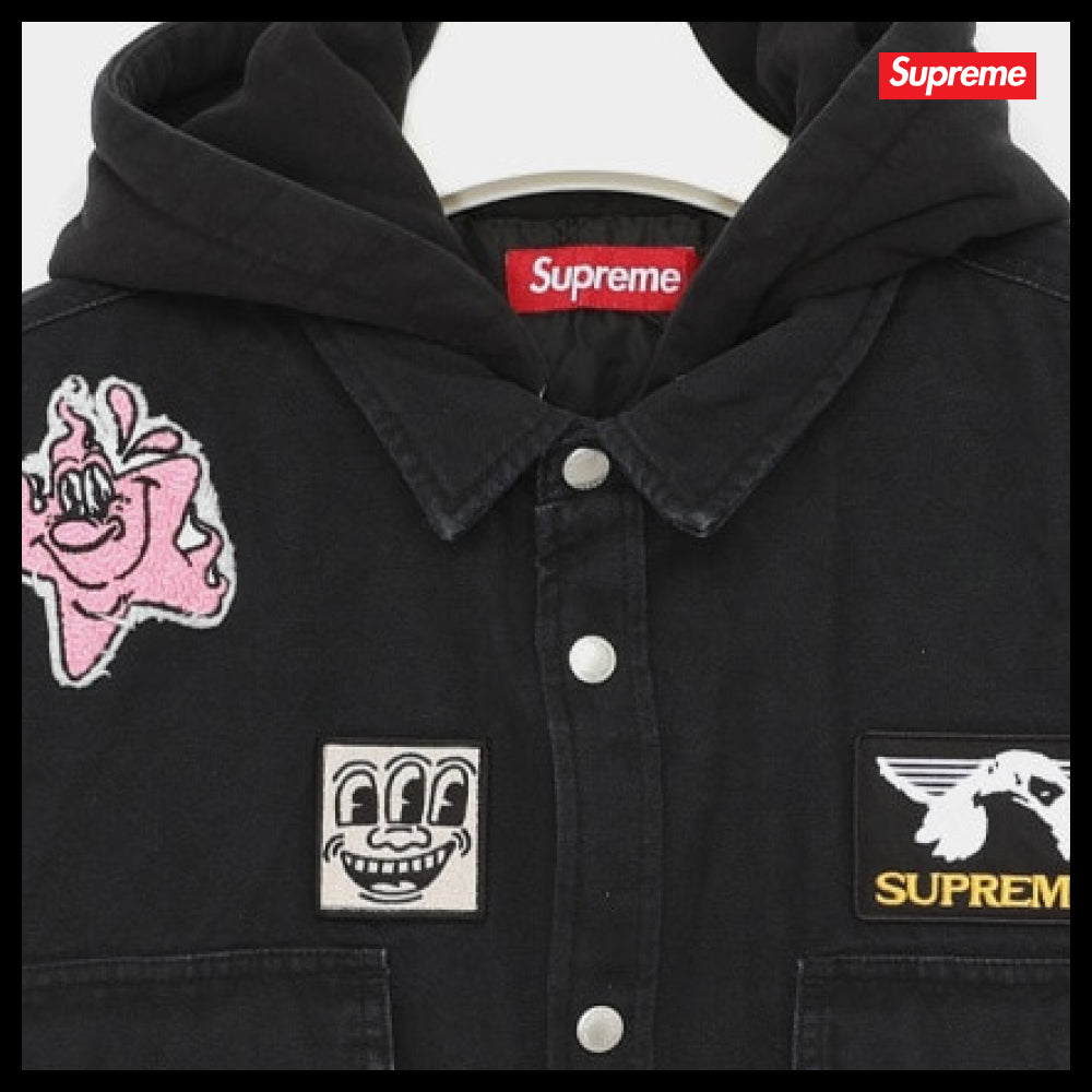 【100%正規品保証 Supreme】Patches Hooded Zip Up Shirt Jacket