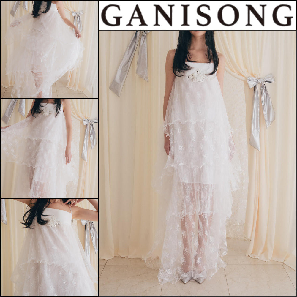【GANISONG】Bridal Wave To Moon Dress White