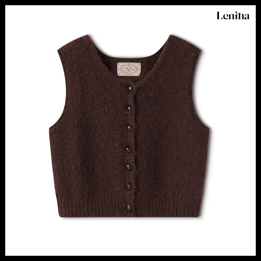 【LENINA】JOUR Round Neck Knit Vest 2 Colors