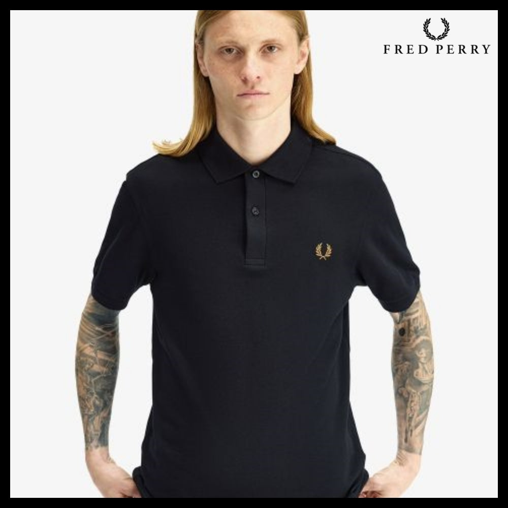 【FRED PERRY】Plain Fred Perry Shirt Black Dark Caramel