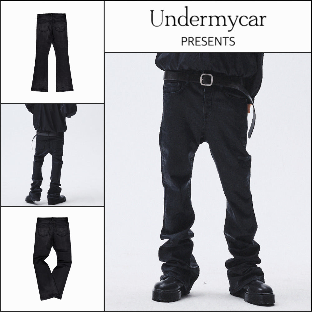 【Undermycar】Mu.158 Classic Logo Wax Coated Flare Jeans