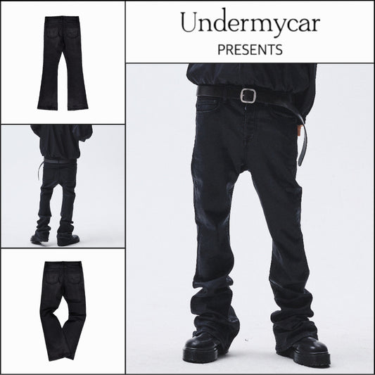 【Undermycar】Mu.158 Classic Logo Wax Coated Flare Jeans