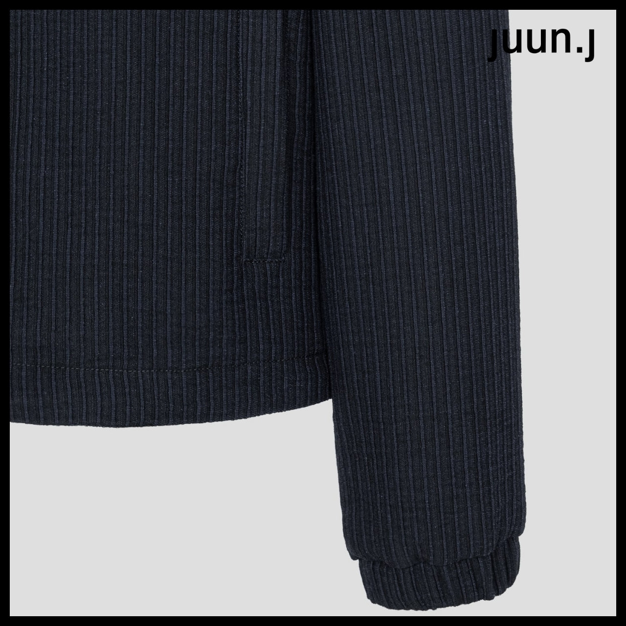 【JUUN.J】Blended Cotton Stripe High Neck Zip-Up Navy
