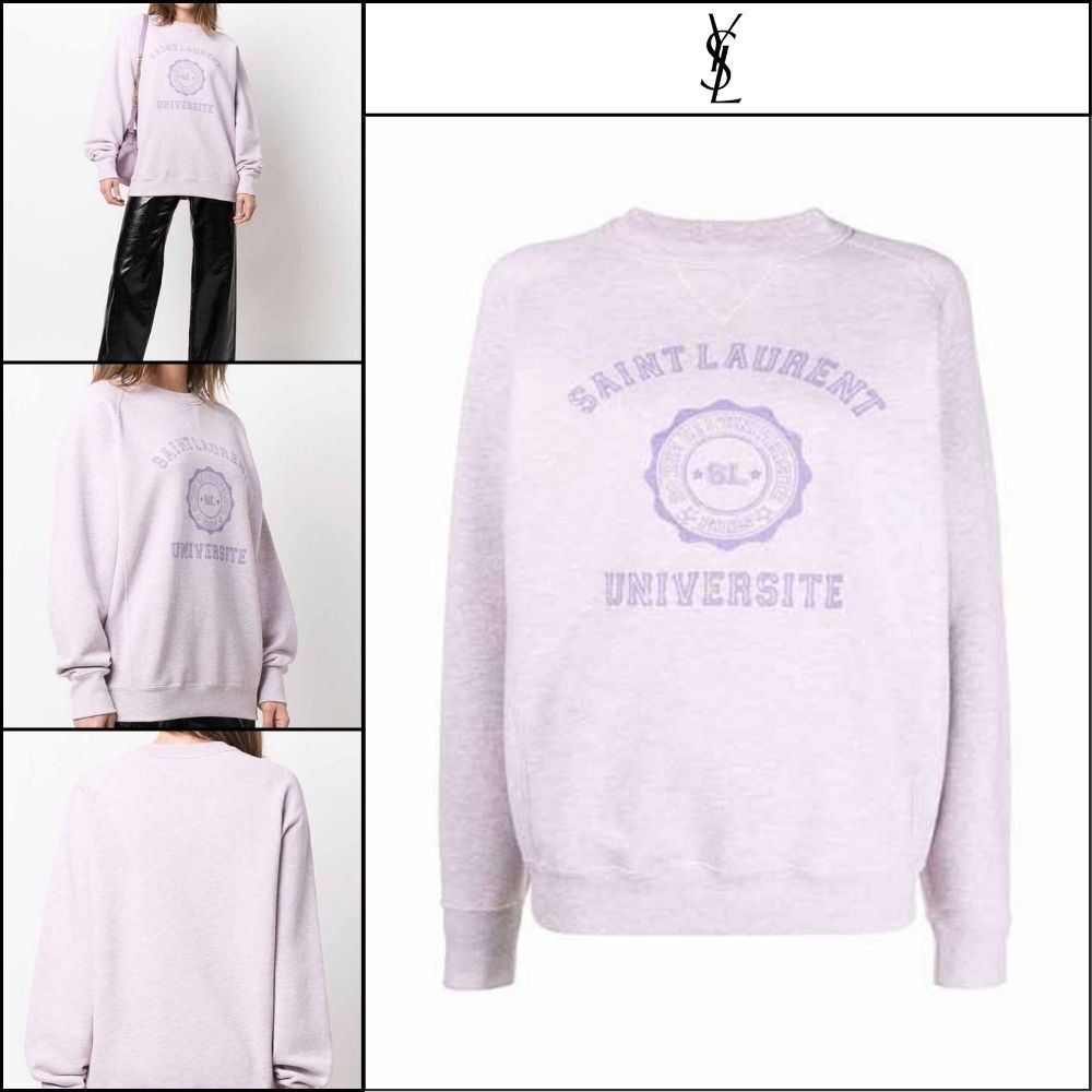 【Saint Laurent】University Logo Sweatshirt Lilac Unisex