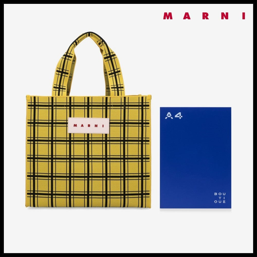 【MARNI】 マルニ バッグ LOGO TAG CHECK TOTE BAG YELLOW