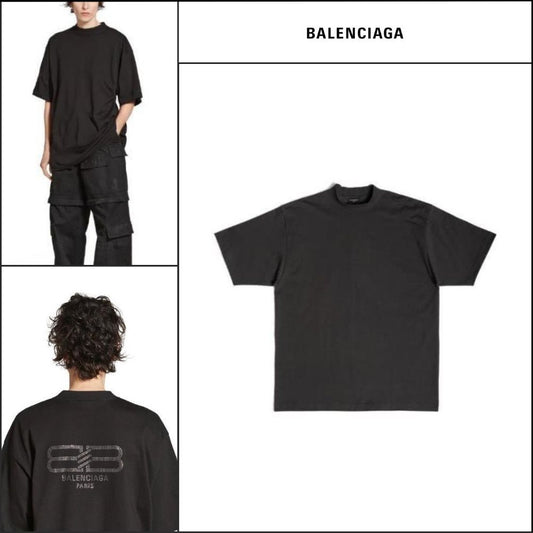 【BALENCIAGA】BB Paris Strass T-Shirt Medium Fit Black Faded