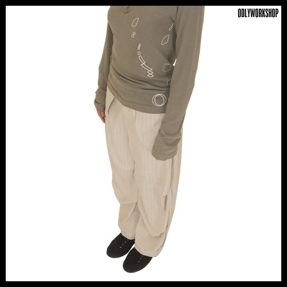 【ODLYWORKSHOP】Smog Stripe Knee Dart Trousers 2Colors
