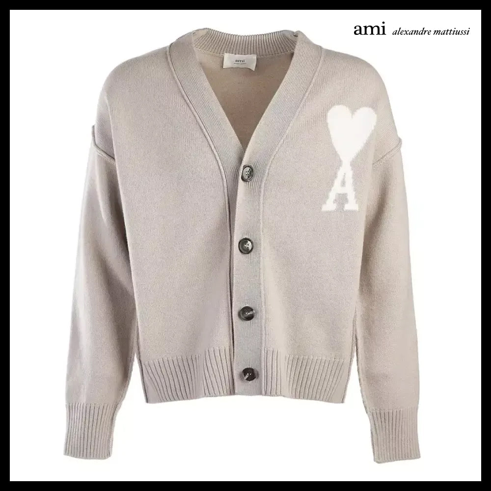 【AMI Paris】Off-White Virgin Wool Cardigan
