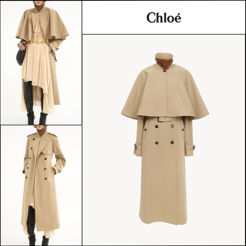 【Chloe】Classic Trench Coat in Cotton Gabardine with Cape