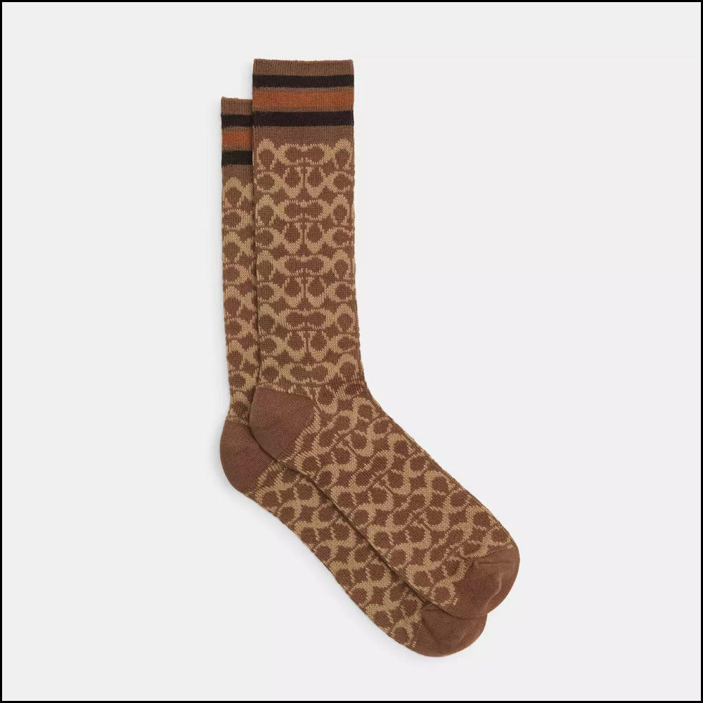 【Coach】Signature Calf Socks Khaki