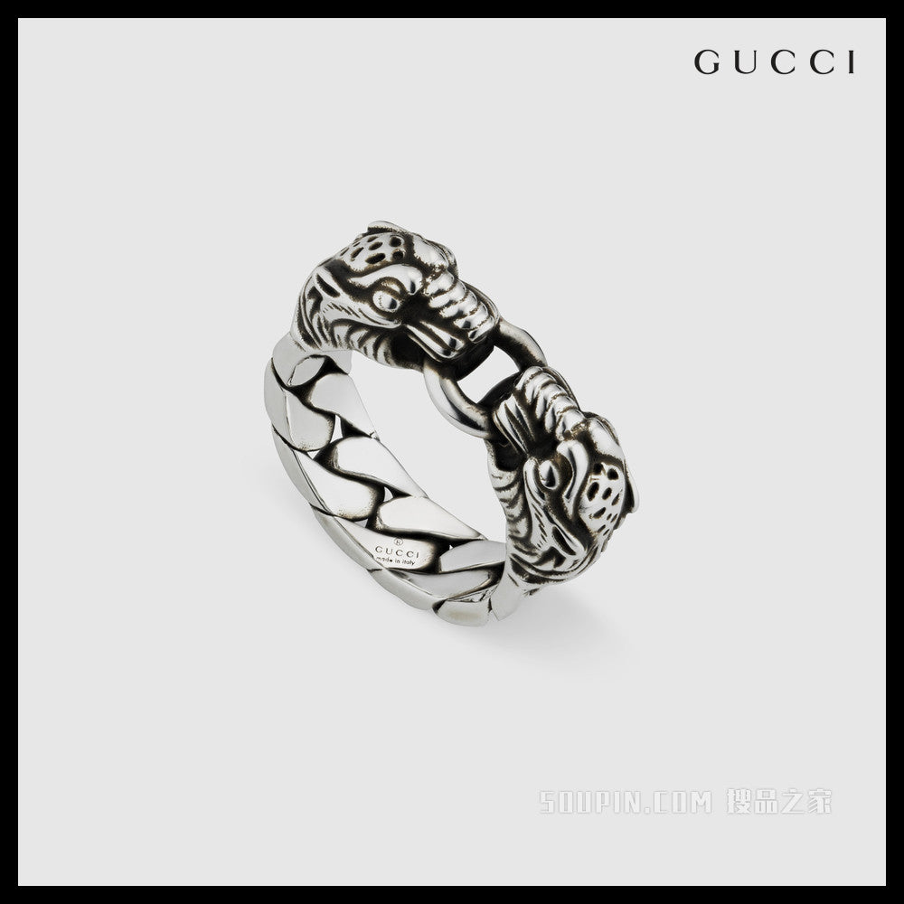 【GUCCI】Vintage Tiger Head Sterling Ring Argento Black
