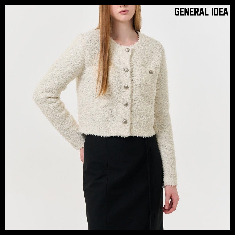 【GENERAL IDEA】Boucle Tweed Knit Jacket IVORY