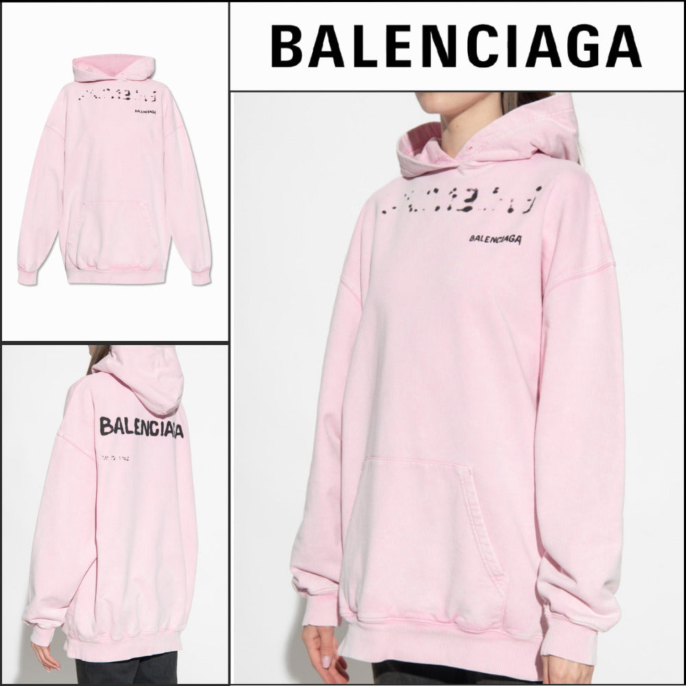 【BALENCIAGA】Hand Drawn Hoodie Medium Fit Pink