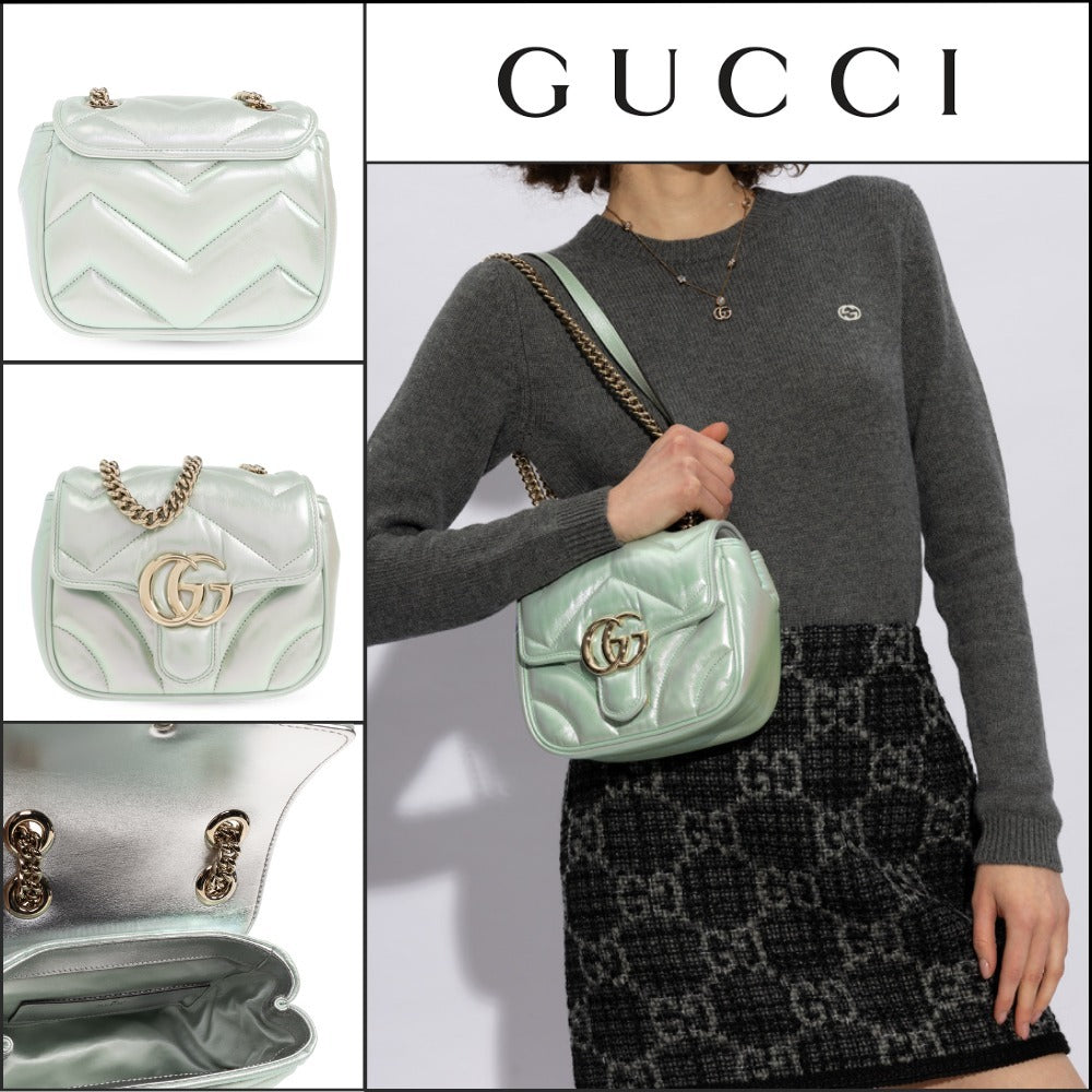 【GUCCI】GG Marmont 2 Chevron Quilted Nappa Flap Bag