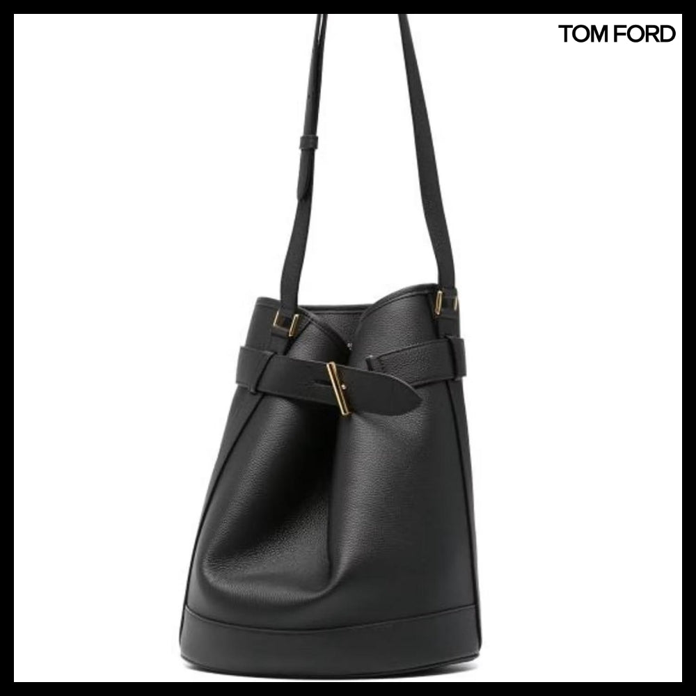 【TOM FORD】GRAIN LEATHER BUCKET BAG BLACK