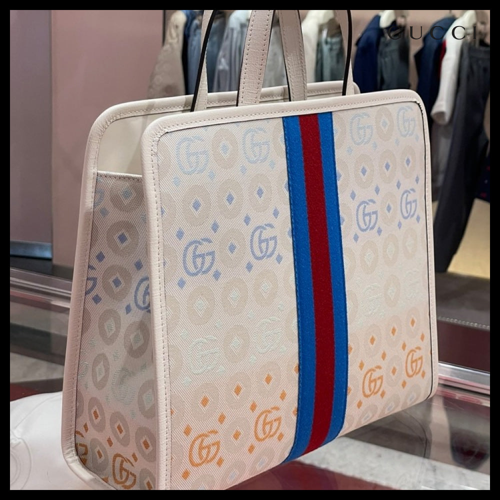 【GUCCI】GG Web Stripe Canvas Tote Bag Multi