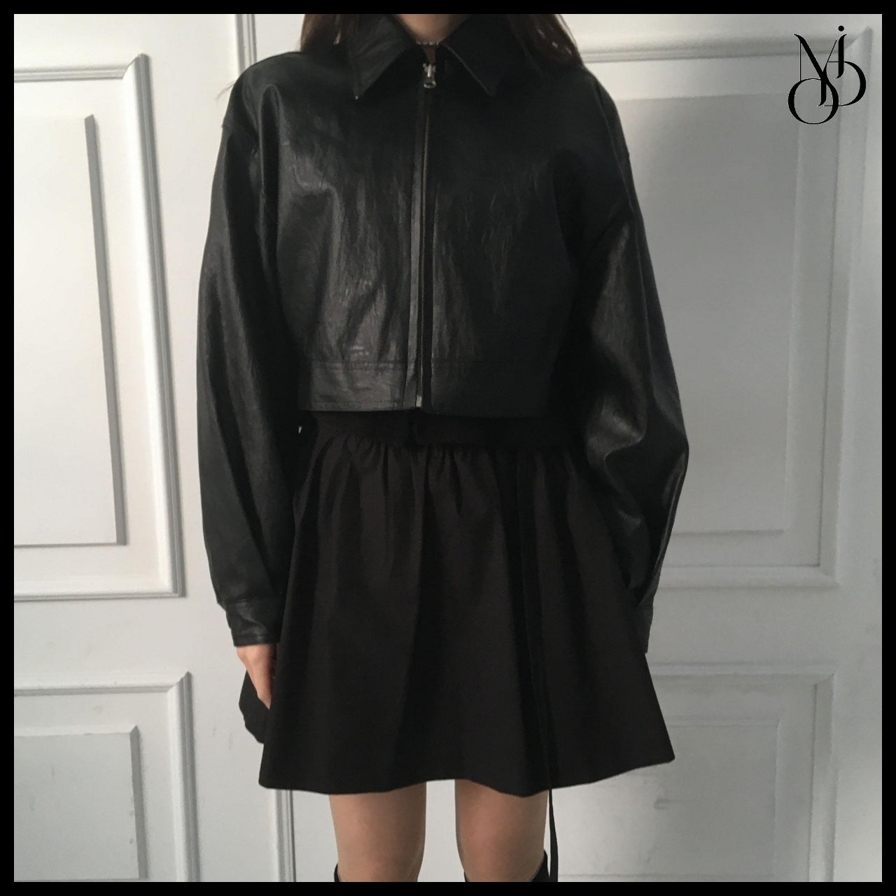 【MODIMOOD】Single Collar Half Crop Leather Jacket 3 Colors