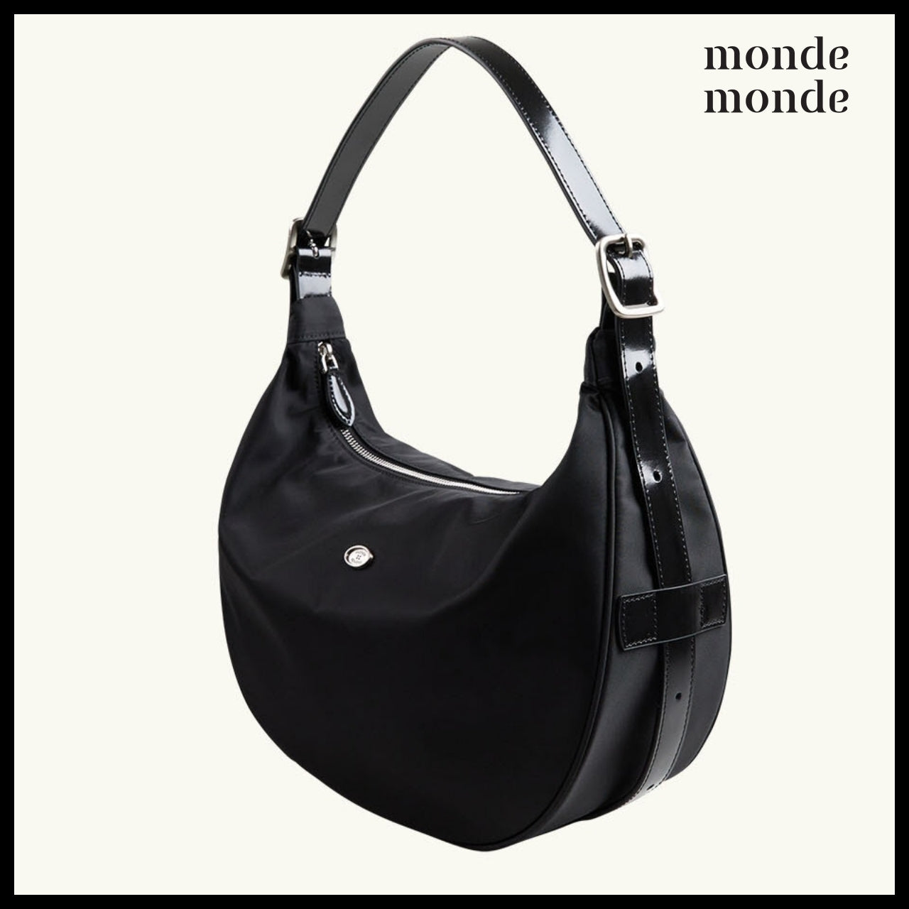 【monde monde】Classic Button Half Moon Nylon Bag (2 Colors)