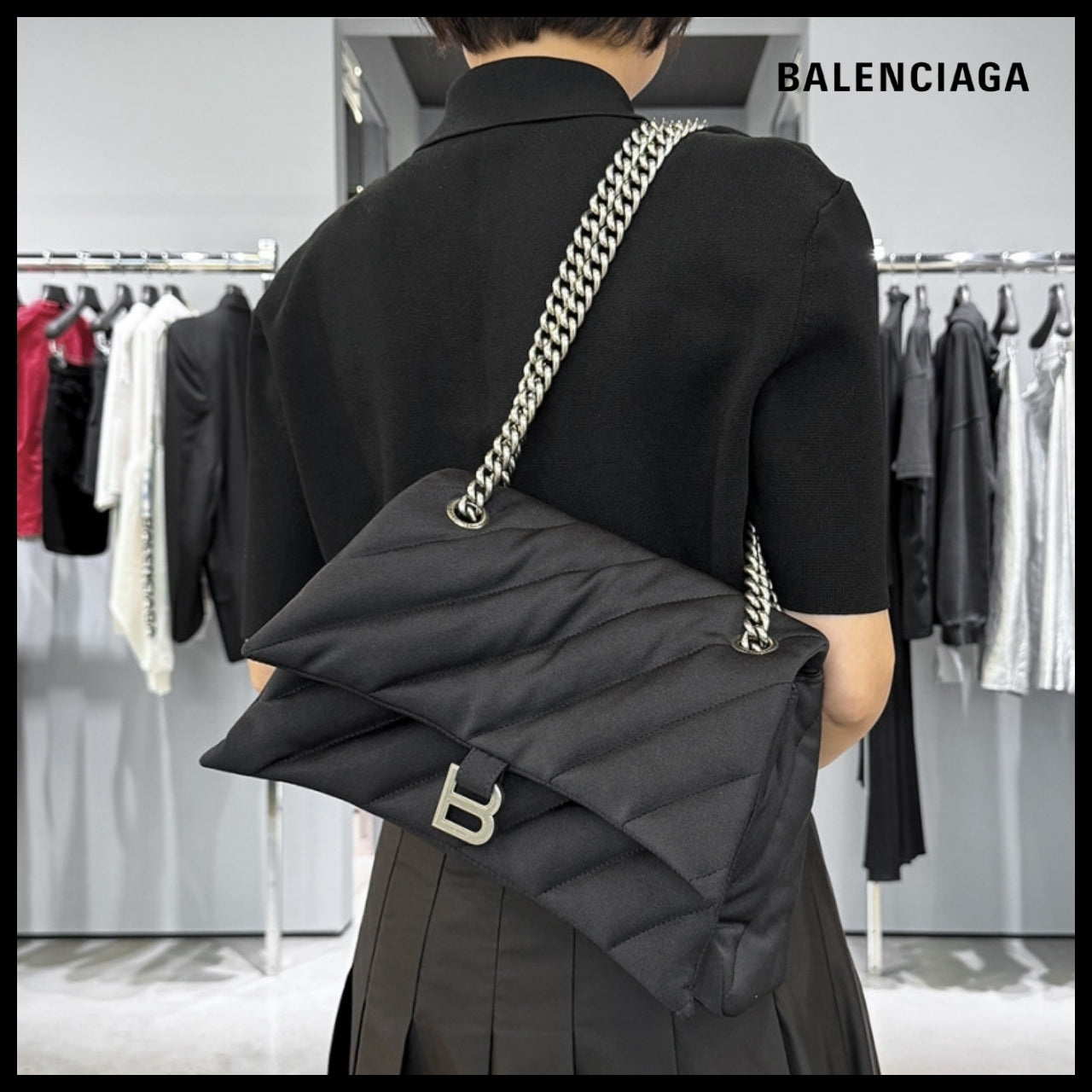 【BALENCIAGA】Crush Quilted Spandex Medium Chain Bag