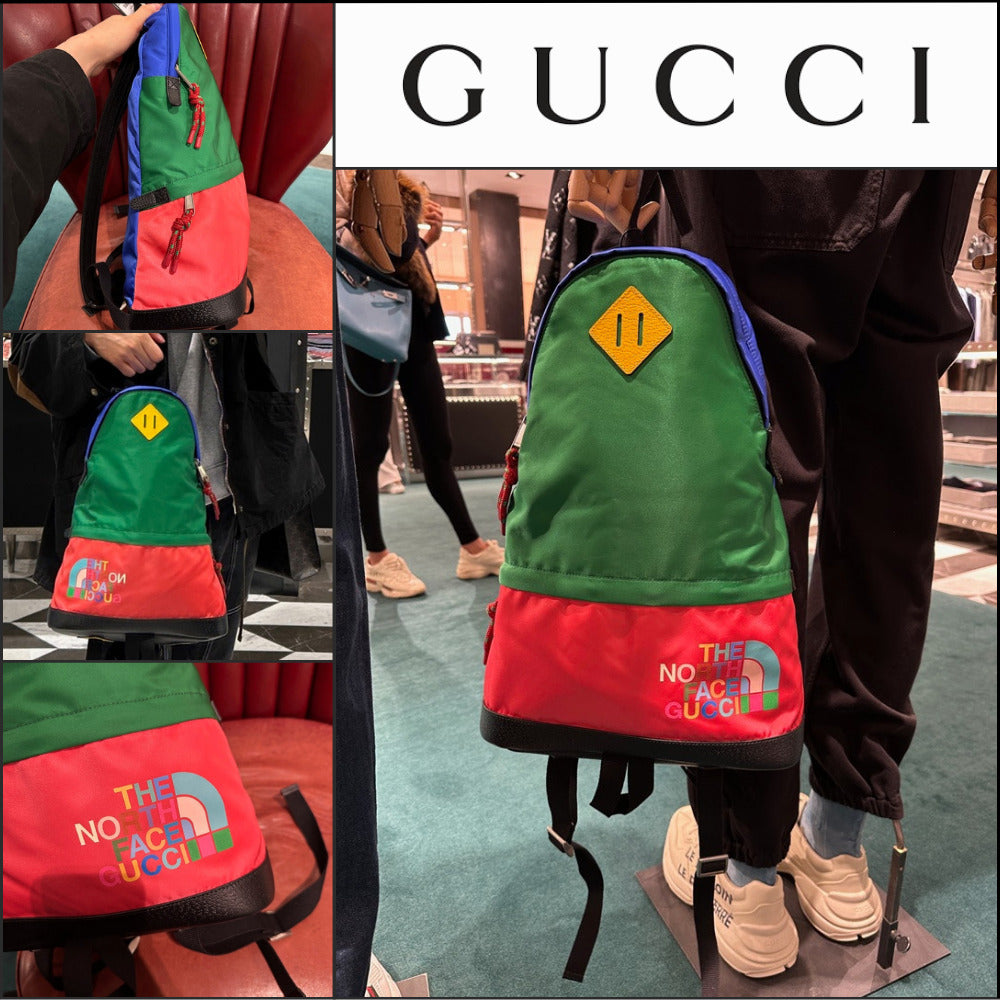 【GUCCI x The North Face】Two Tone Nylon Backpack Green Red