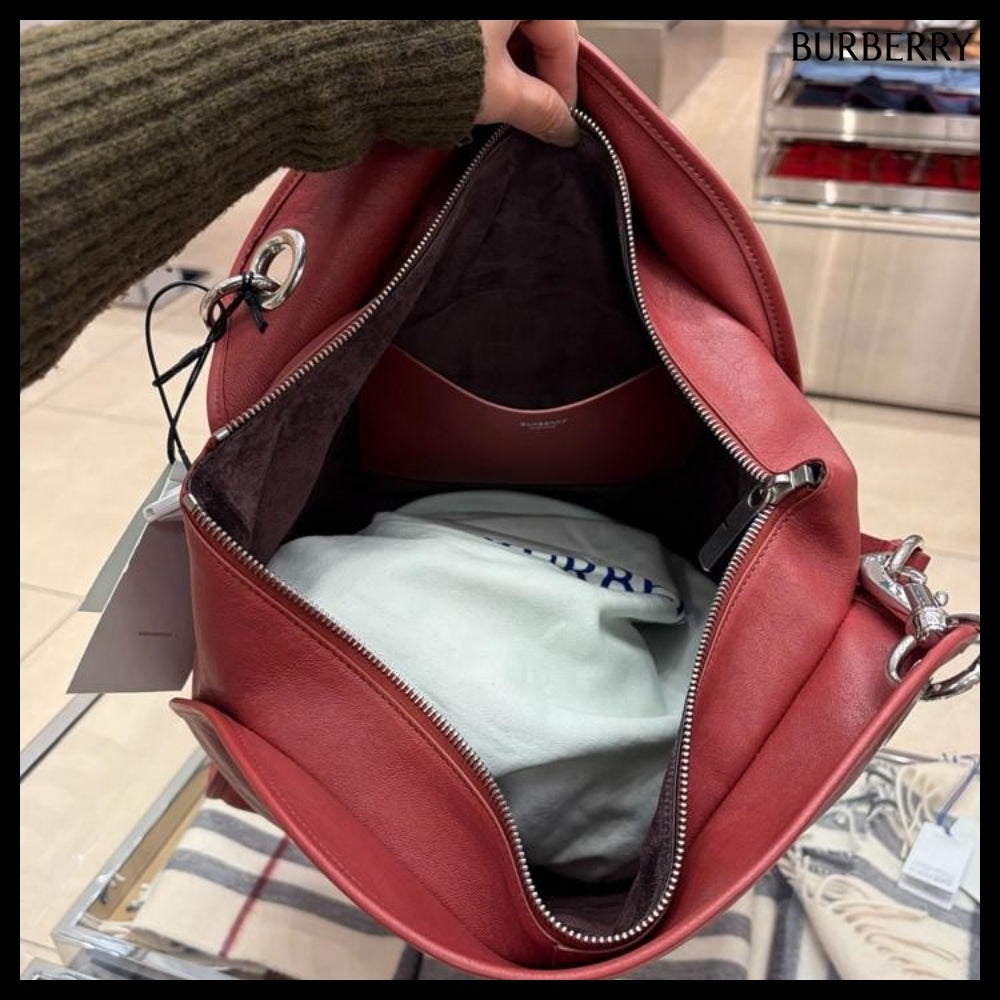 【Burberry】Shield Twin Logo Leather Tote Bag Rust
