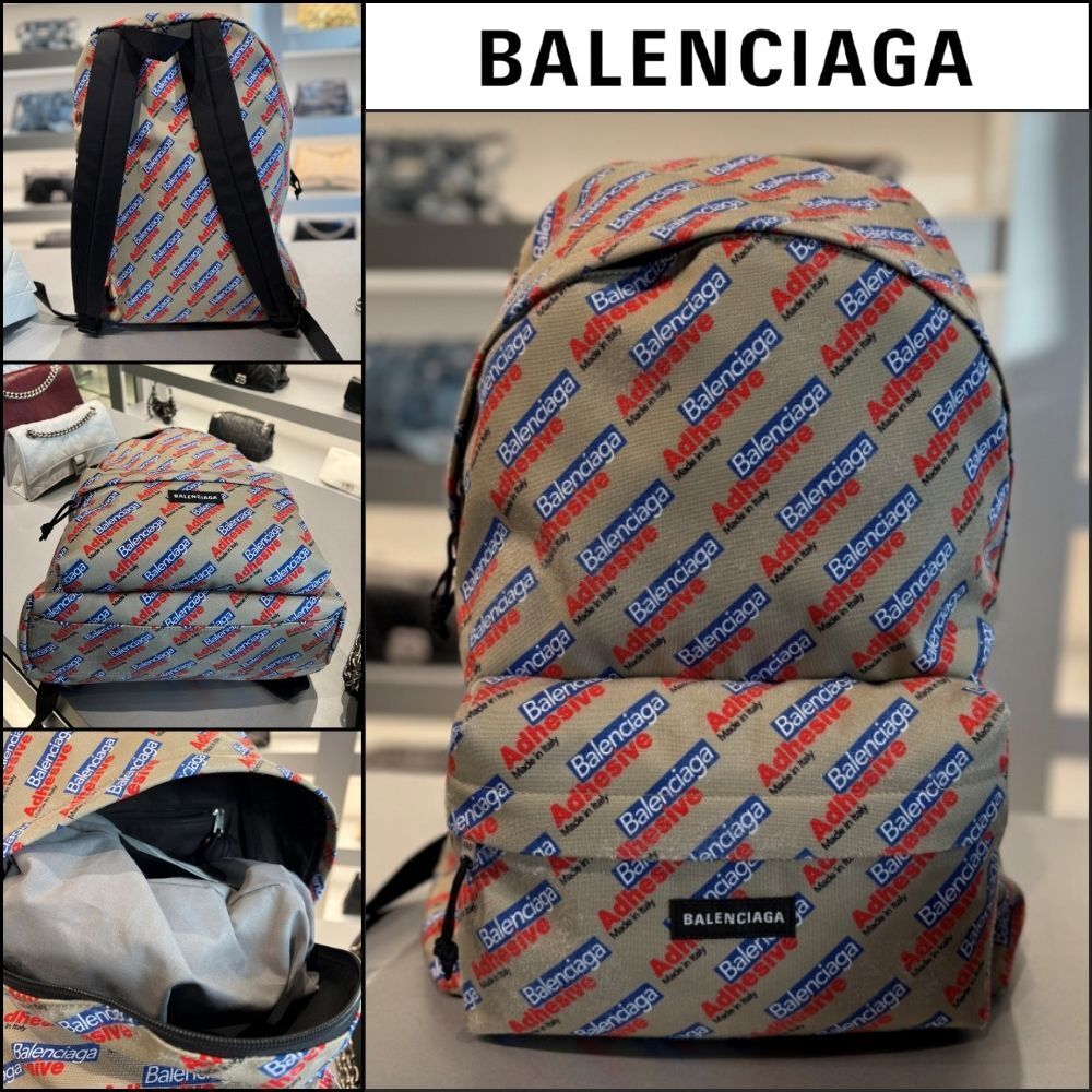 【BALENCIAGA】Explorer Adhesive Canvas Backpack Beige Blue